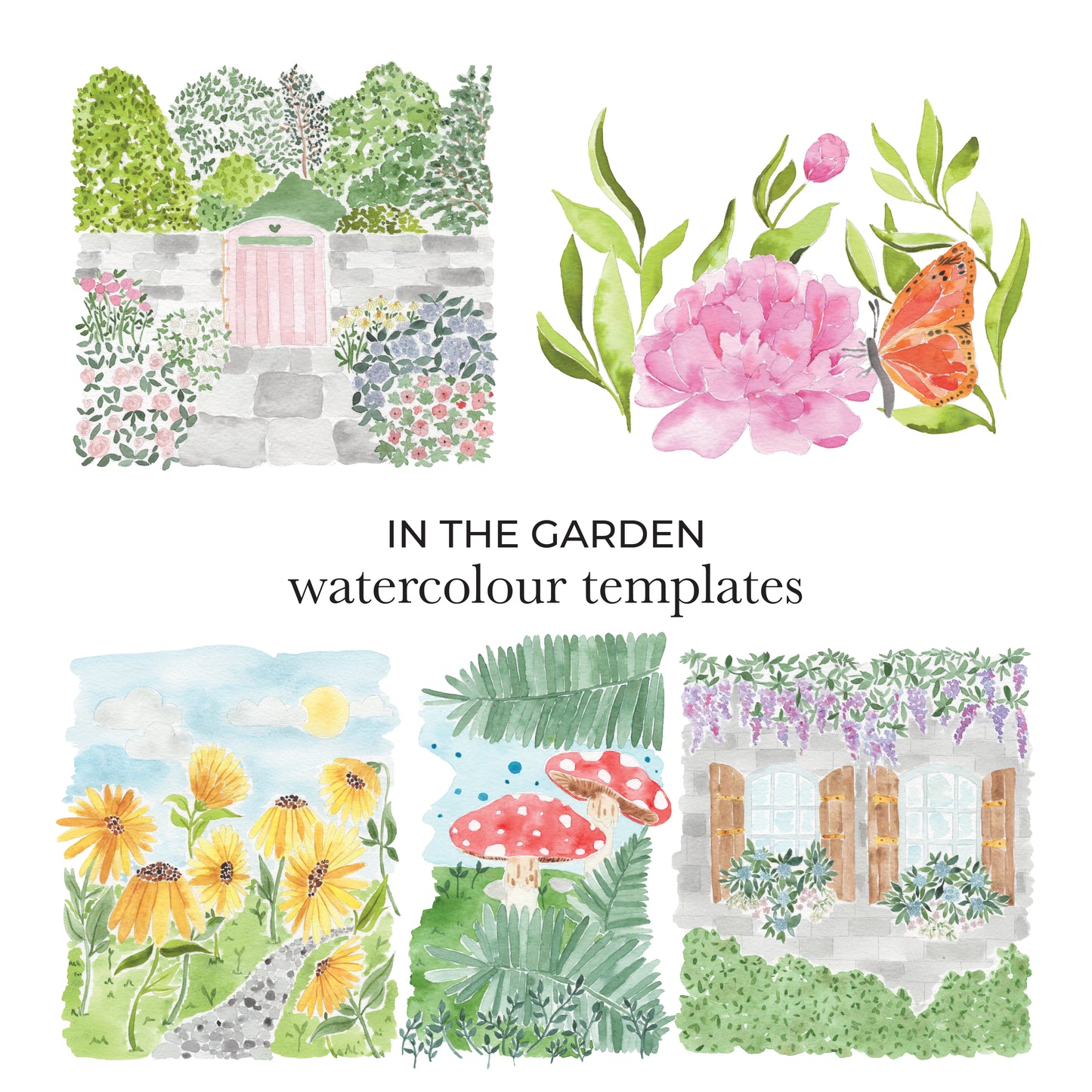 In The Garden Watercolour Templates