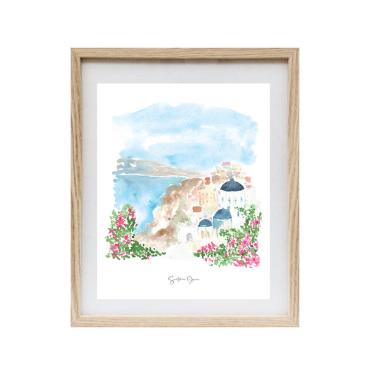 Santorini Watercolour Art Print 8x10
