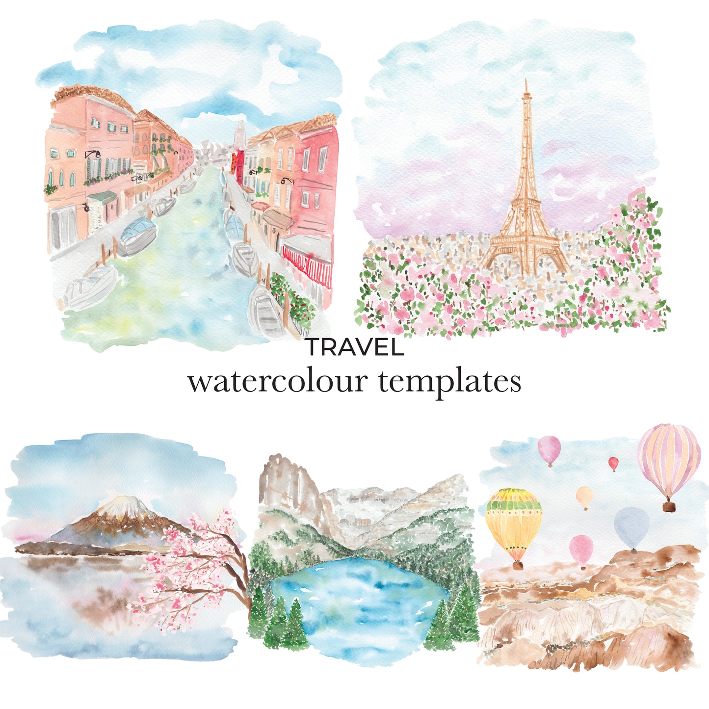 Travel Watercolour Templates