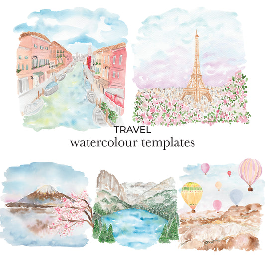 Travel Watercolour Templates